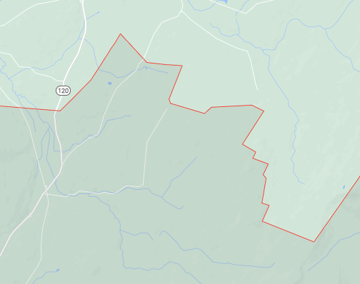 A map showing a very convoluted border between Plainfield (top) and Cornish (bottom)